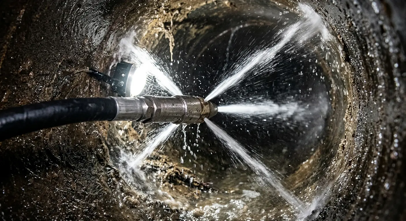 High-pressure hydro jetting nozzle cleaning sewer pipe for Storm Drain Cleaning in Mount Arlington